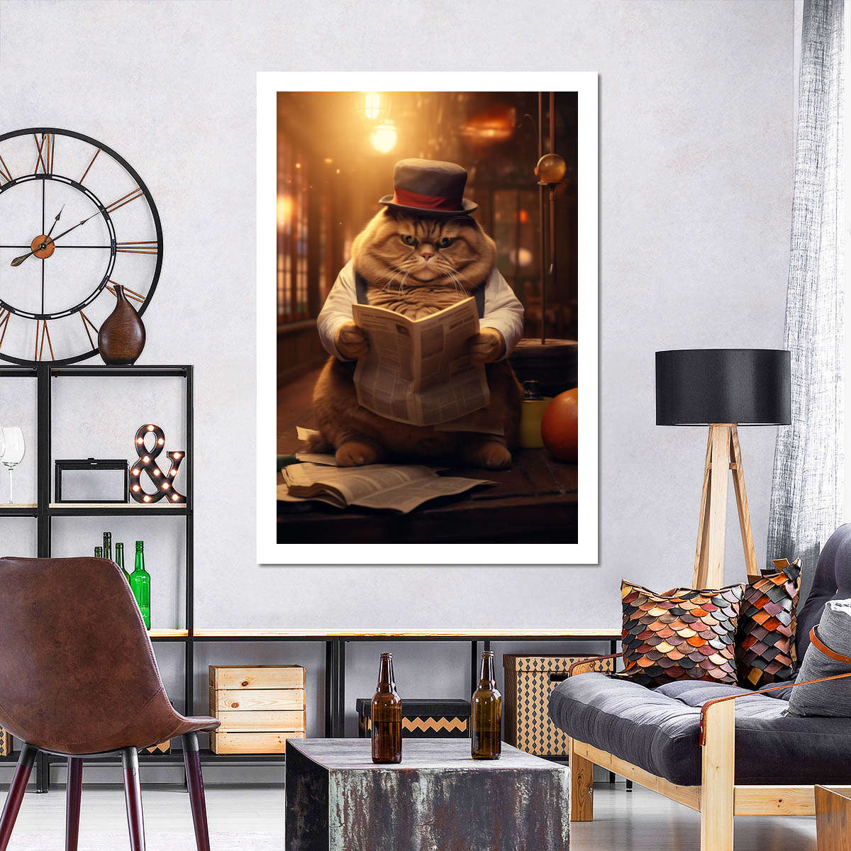 Frendorf | Fat Cat Zeitung lesende Wandkunst