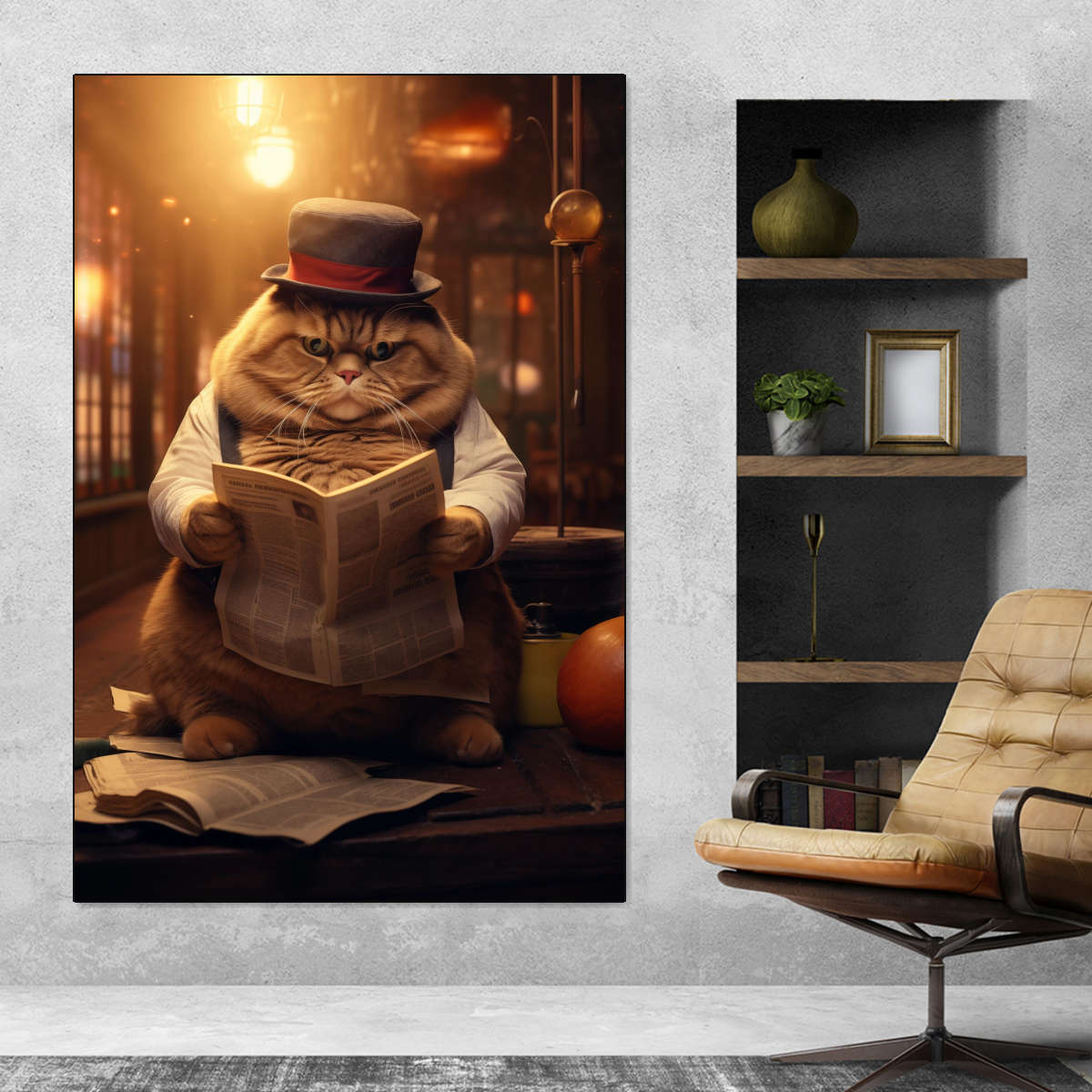 Frendorf | Fat Cat Zeitung lesende Wandkunst