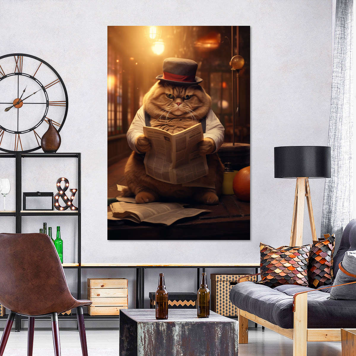 Frendorf | Fat Cat Zeitung lesende Wandkunst