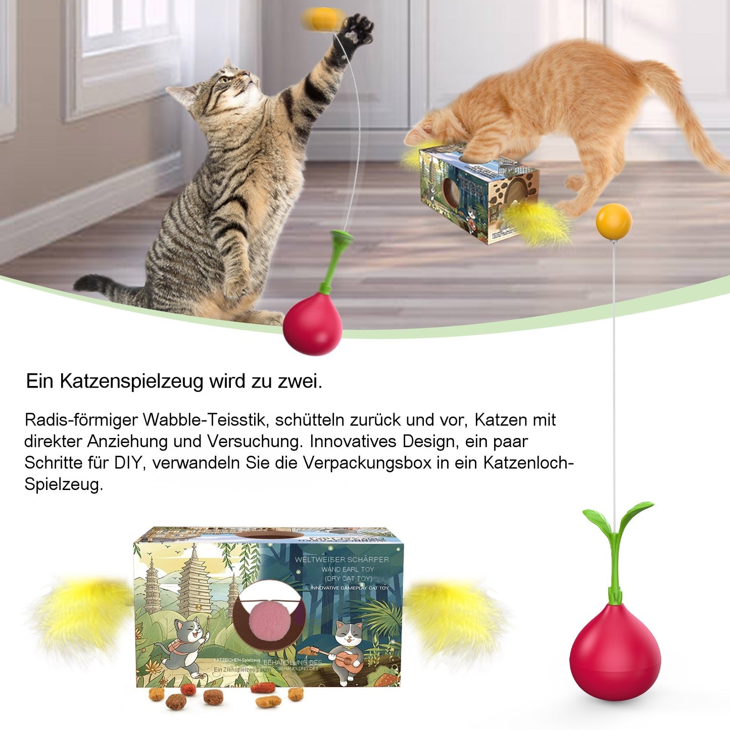 Cherry-Radies Wackel-Spielzeug – DIY Teaser-Spielstab für Katzen