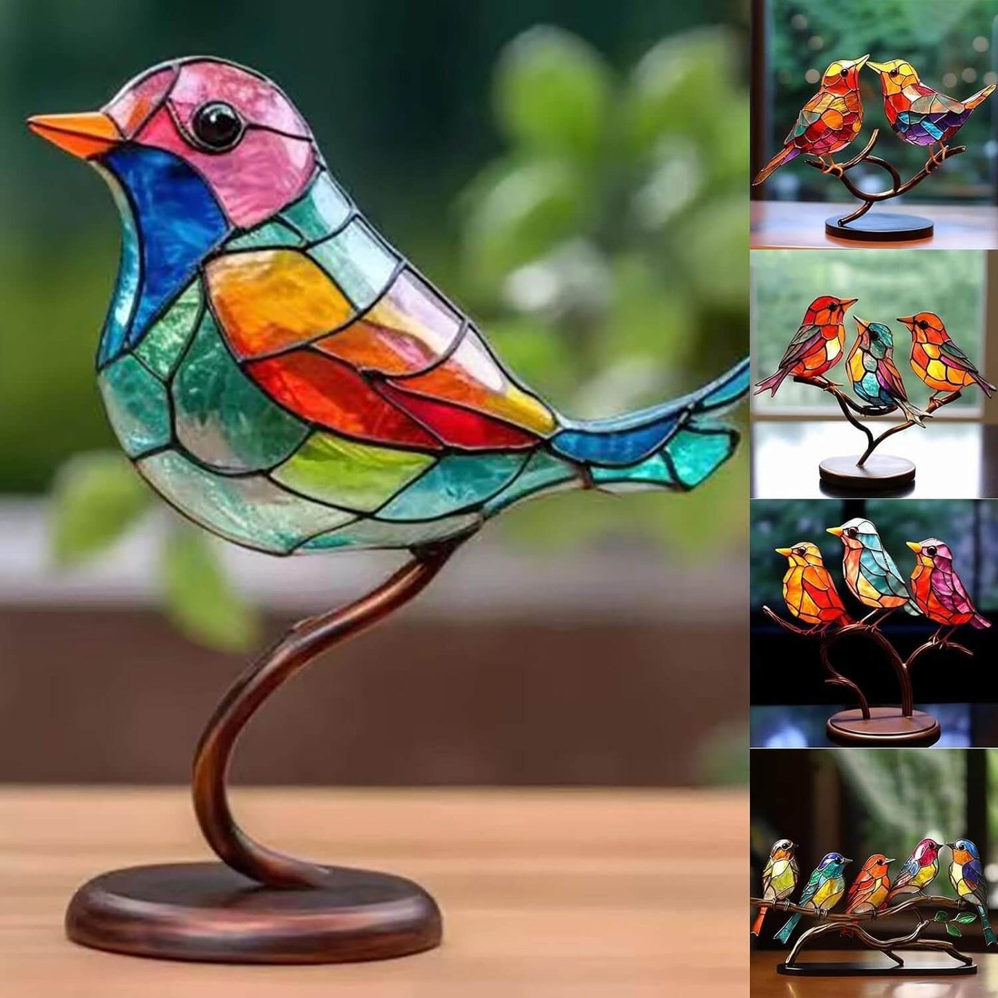 Frendorf | ElegantAviary | Bunte Vögel auf Ast Schreibtischornamente