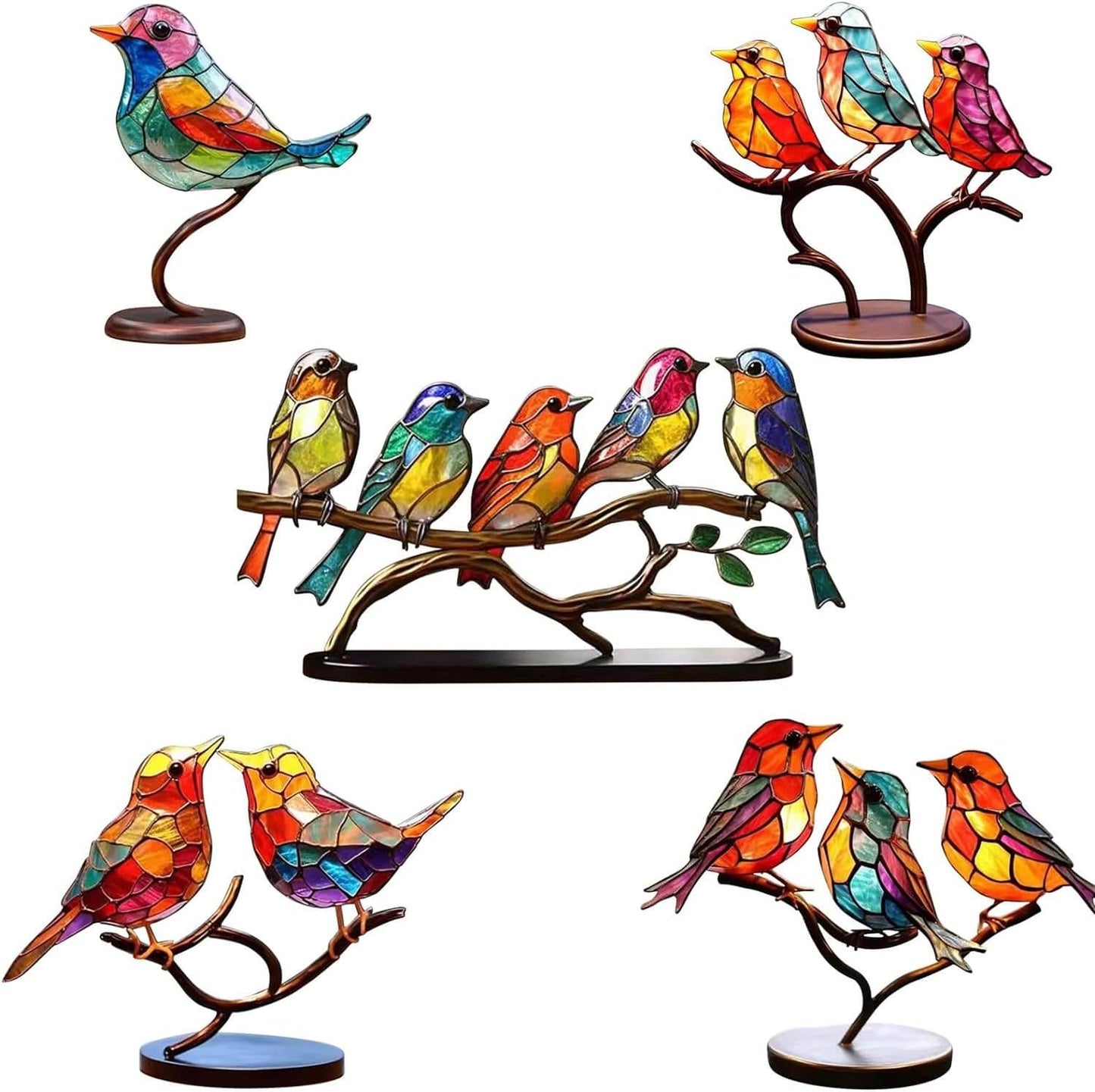 Frendorf | ElegantAviary | Bunte Vögel auf Ast Schreibtischornamente