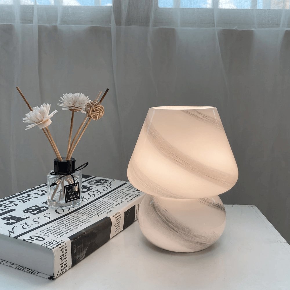 Frendorf | GlowFungi Glas-Pilzlampe | Nordic Design Tischlampe | Stimmungslicht für Zuhause
