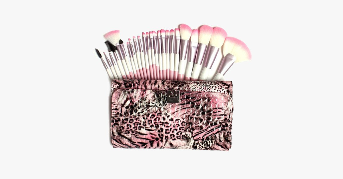 Frendorf | 24-teiliges Pink Leoparden Pinsel-Set