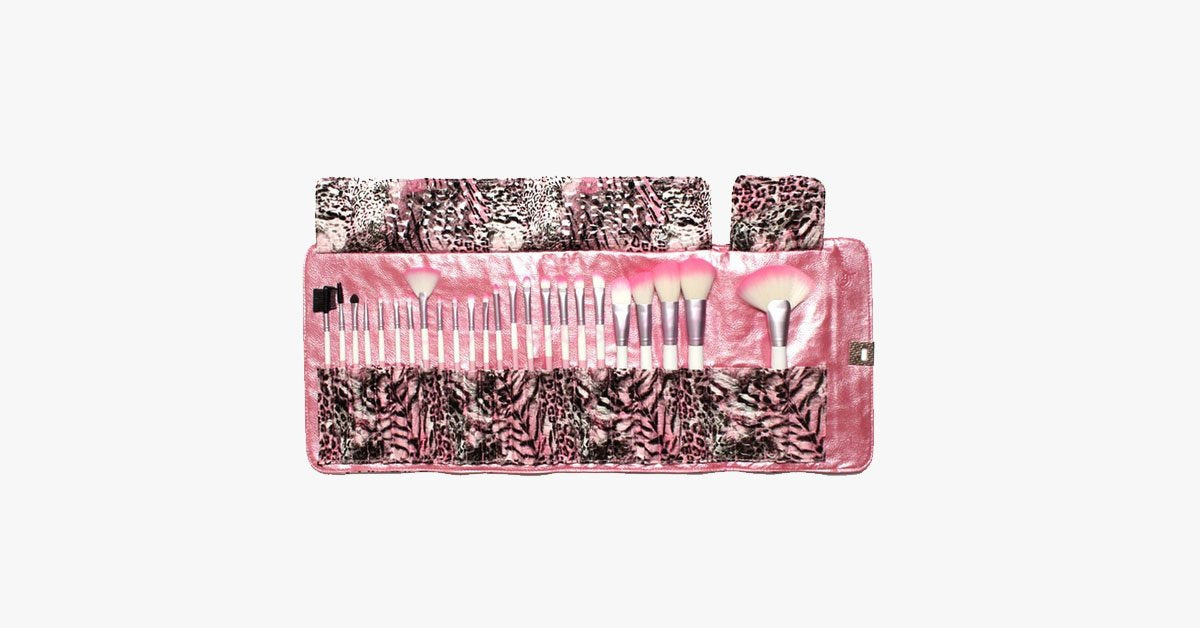 Frendorf | 24-teiliges Pink Leoparden Pinsel-Set