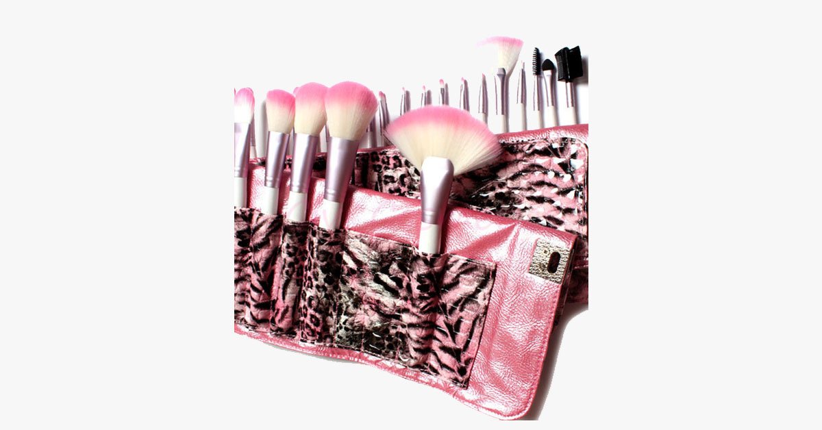 Frendorf | 24-teiliges Pink Leoparden Pinsel-Set