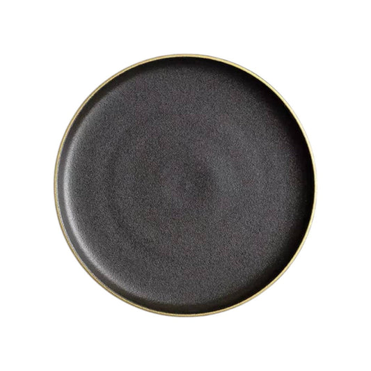 Frendorf | 10-Zoll Frosted Black Plate mit Goldrand Elegantes Keramisches Geschirr für Zuhause und Restaurant Modernes Matt-Finish Strapazierfähig und Kratzfest für den Alltag und besondere Anlässe