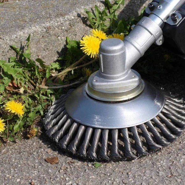 Frendorf | Unkrautbürste für Trimmer – Robuste Drahtbürste aus Stahl für Fugen Pflaster Gartenpflege