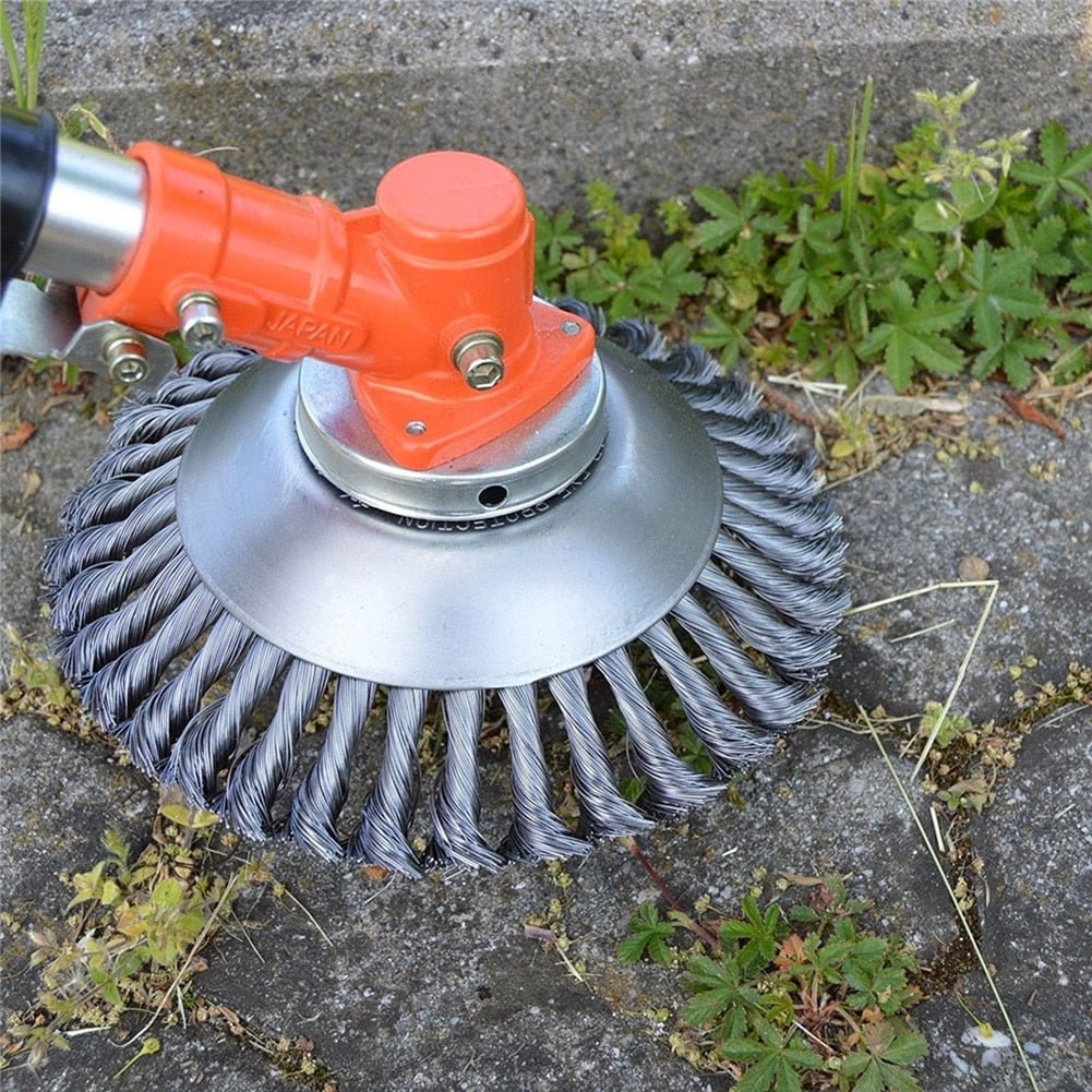 Frendorf | Unkrautbürste für Trimmer – Robuste Drahtbürste aus Stahl für Fugen Pflaster Gartenpflege