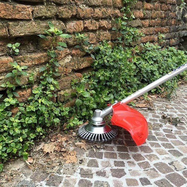Frendorf | Unkrautbürste für Trimmer – Robuste Drahtbürste aus Stahl für Fugen Pflaster Gartenpflege