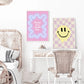 Griechische Statue Dänische Pastell-Druck Lila Kariert Smiley Blume Ästhetik Schlafzimmer Wandkunst Dekor