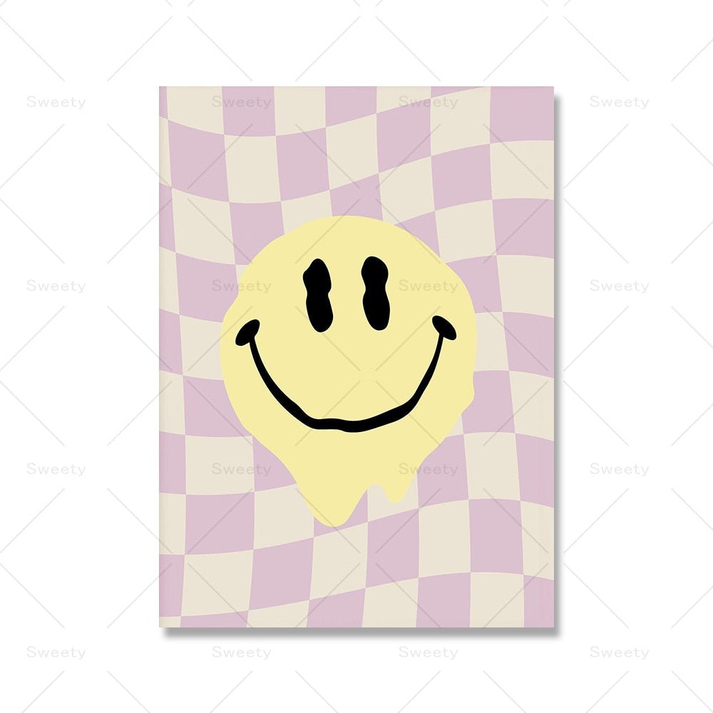 Griechische Statue Dänische Pastell-Druck Lila Kariert Smiley Blume Ästhetik Schlafzimmer Wandkunst Dekor