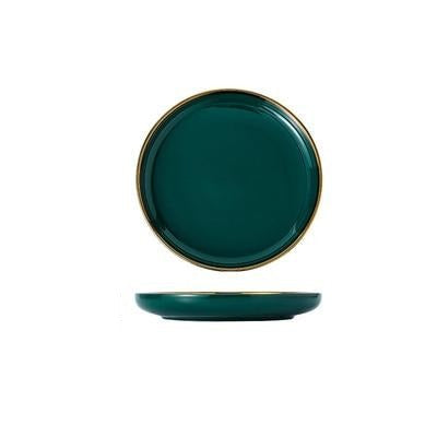 Frendorf | Grüner Keramischer Gold Einlage Teller Steak Essen Teller Nordischer Stil Geschirr