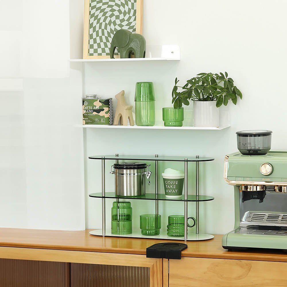 Grüne Glas-Teetasse & Untertasse Sets