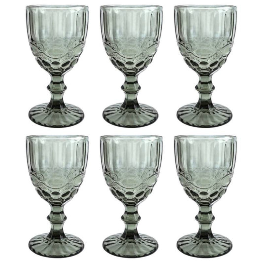 Frendorf | 300ml Graues viktorianisches Vintage-Weinglas-Set mit 6 Stück - Elegantes Glaswaren für Wein und Getränke