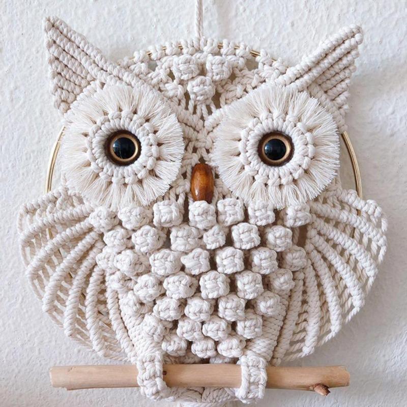 Frendorf | OwlDream Makramee Wandteppich | Handgefertigte Eule Deko | Boho-Wandkunst | Naturtöne