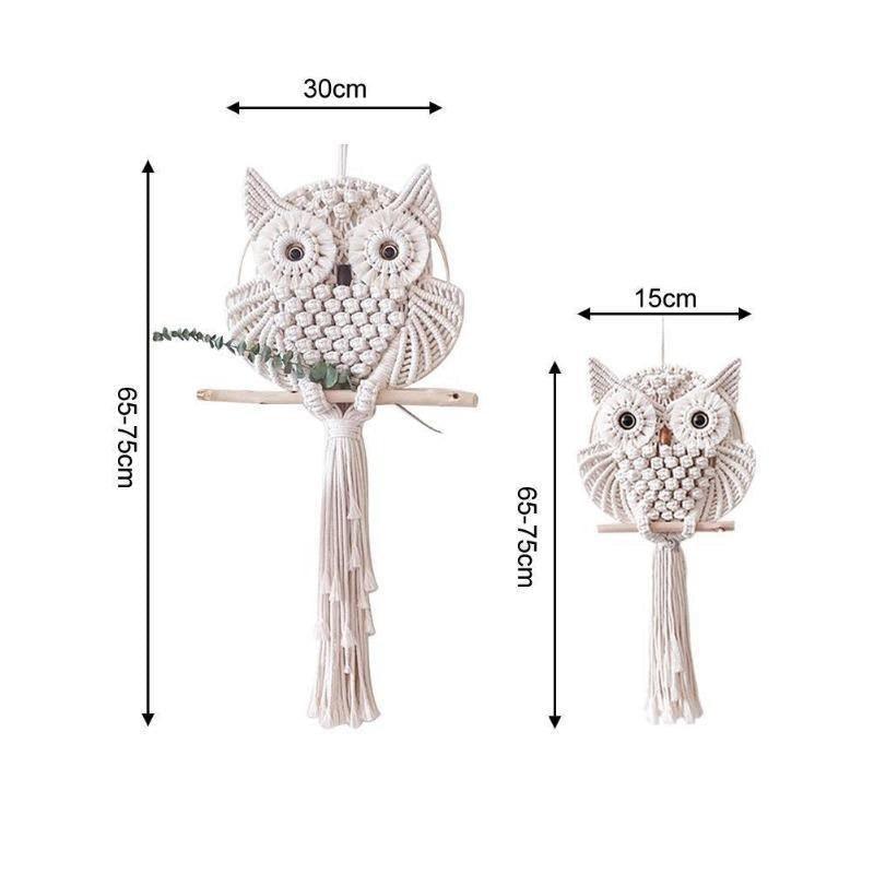 Frendorf | OwlDream Makramee Wandteppich | Handgefertigte Eule Deko | Boho-Wandkunst | Naturtöne
