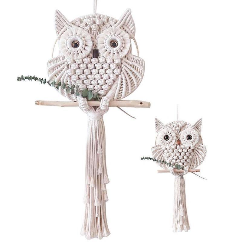 Frendorf | OwlDream Makramee Wandteppich | Handgefertigte Eule Deko | Boho-Wandkunst | Naturtöne