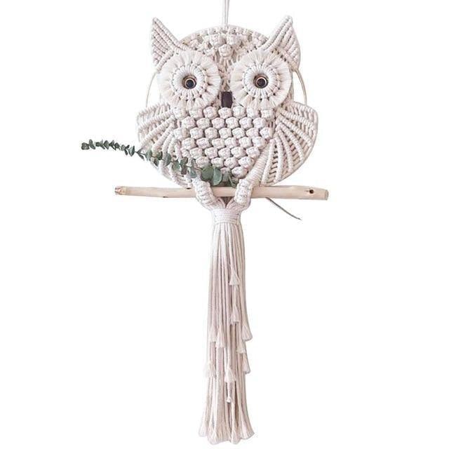 Frendorf | OwlDream Makramee Wandteppich | Handgefertigte Eule Deko | Boho-Wandkunst | Naturtöne