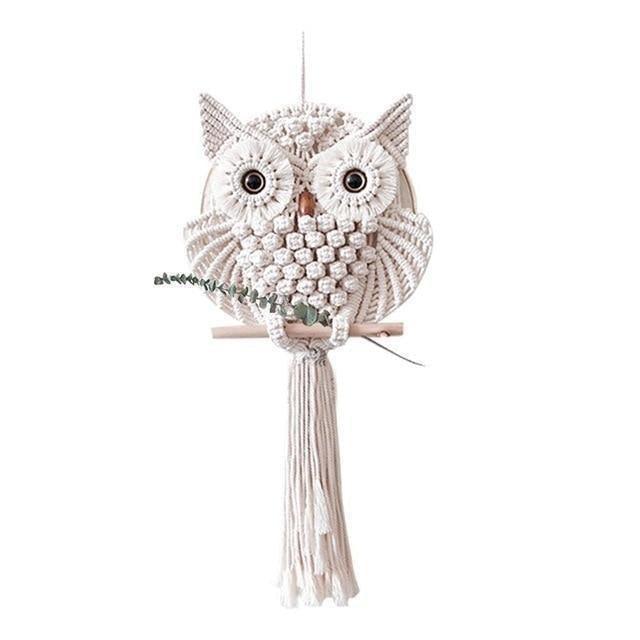 Frendorf | OwlDream Makramee Wandteppich | Handgefertigte Eule Deko | Boho-Wandkunst | Naturtöne