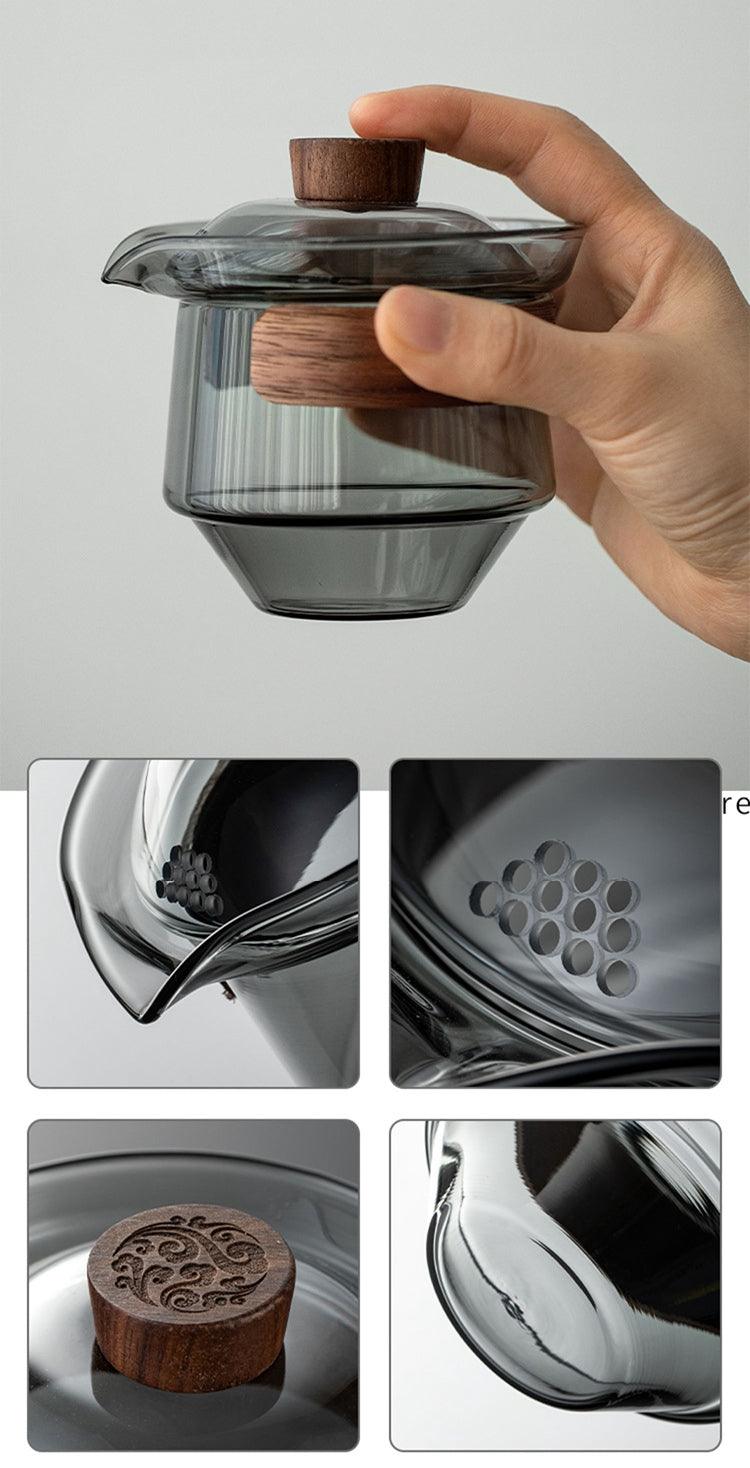 Hitzebeständige Teetasse | Schwarznussdeckel | Getöntes Glas