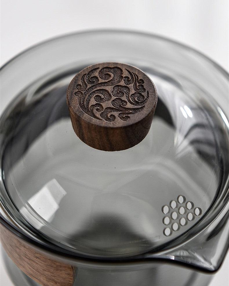 Hitzebeständige Teetasse | Schwarznussdeckel | Getöntes Glas