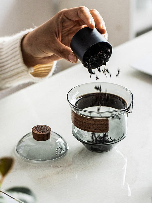 Hitzebeständige Teetasse | Schwarznussdeckel | Getöntes Glas