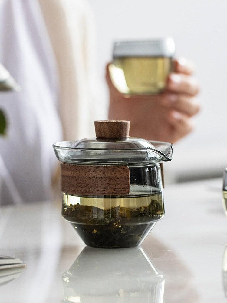 Hitzebeständige Teetasse | Schwarznussdeckel | Getöntes Glas