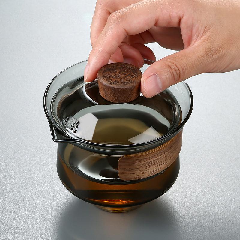 Hitzebeständige Teetasse | Schwarznussdeckel | Getöntes Glas