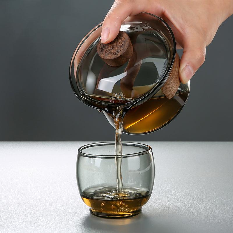 Hitzebeständige Teetasse | Schwarznussdeckel | Getöntes Glas