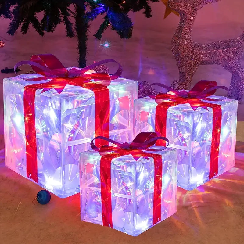 Frendorf | JollyGlow LED Geschenkboxen Set | Weihnachtsbeleuchtung | Deko für Innen & Außen | Set aus 3 Boxen