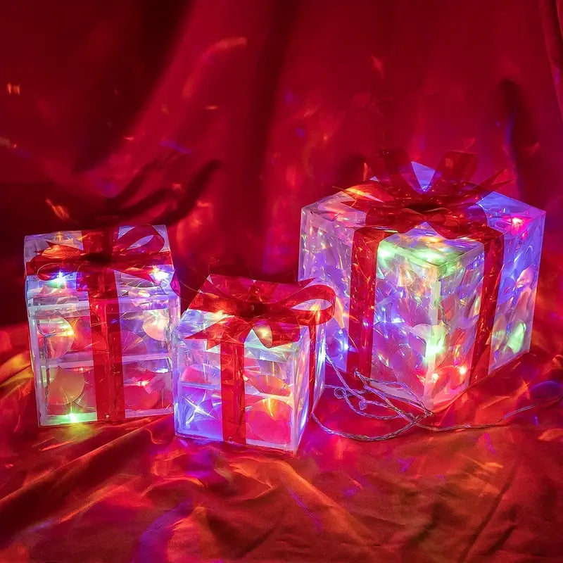 Frendorf | JollyGlow LED Geschenkboxen Set | Weihnachtsbeleuchtung | Deko für Innen & Außen | Set aus 3 Boxen