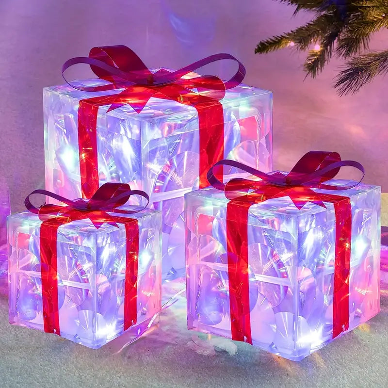 Frendorf | JollyGlow LED Geschenkboxen Set | Weihnachtsbeleuchtung | Deko für Innen & Außen | Set aus 3 Boxen