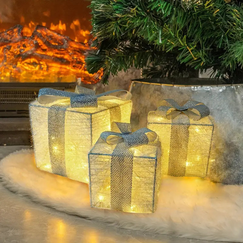 Frendorf | JollyGlow LED Geschenkboxen Set | Weihnachtsbeleuchtung | Deko für Innen & Außen | Set aus 3 Boxen