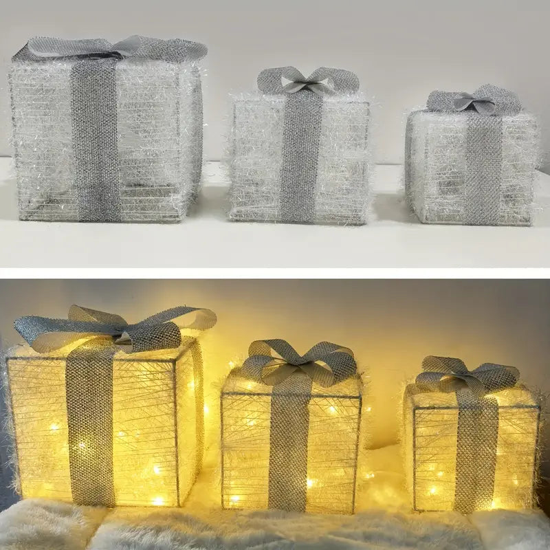 Frendorf | JollyGlow LED Geschenkboxen Set | Weihnachtsbeleuchtung | Deko für Innen & Außen | Set aus 3 Boxen