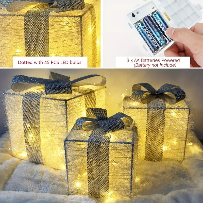 Frendorf | JollyGlow LED Geschenkboxen Set | Weihnachtsbeleuchtung | Deko für Innen & Außen | Set aus 3 Boxen
