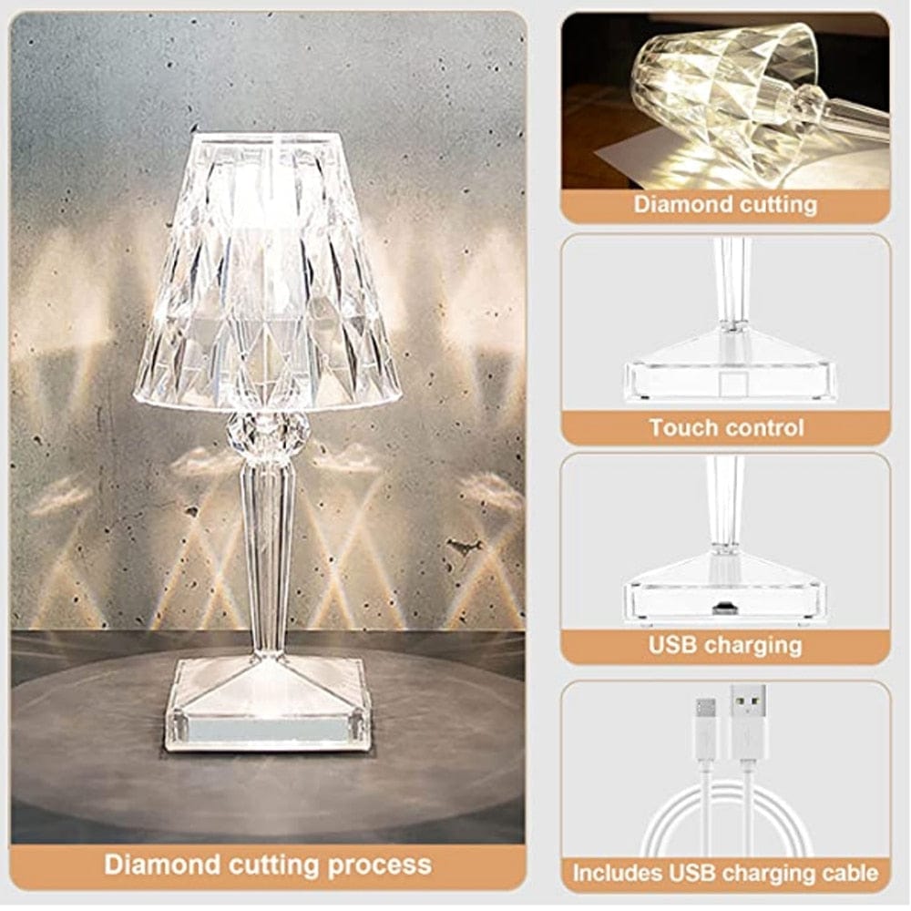 Frendorf | GlowCrystal LED-Diamant Tischlampe | Stimmungslicht | Kristall-Look | Kabellose Eleganz für Zuhause