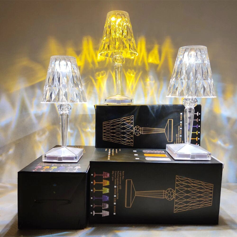 Frendorf | GlowCrystal LED-Diamant Tischlampe | Stimmungslicht | Kristall-Look | Kabellose Eleganz für Zuhause