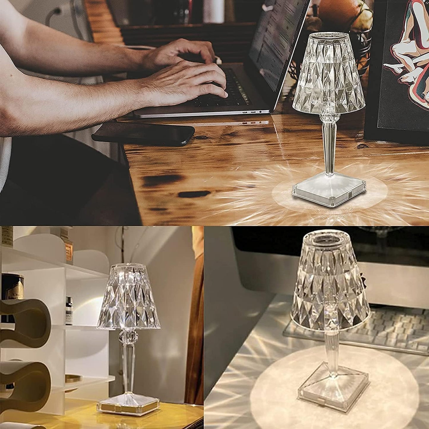Frendorf | GlowCrystal LED-Diamant Tischlampe | Stimmungslicht | Kristall-Look | Kabellose Eleganz für Zuhause