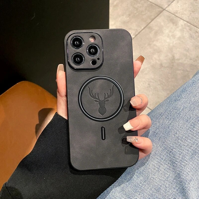 Frendorf | Luxus Hirschleder Apple iPhone Hülle | Magnetische Handyhülle, Kabellose Case, MagSafe, Wireless-Laden, Schutzhülle, Cover iPhone 15, 14, 13 Pro Max Plus