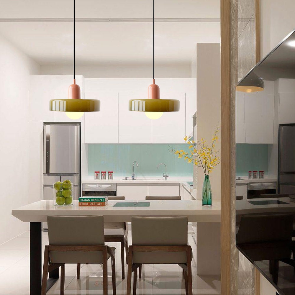 Frendorf |  Pendelleuchte aus farbigem Glas | Elegante Hängeleuchte im Bauhaus-Stil | Designlampe für Wohnzimmer & Esszimmer