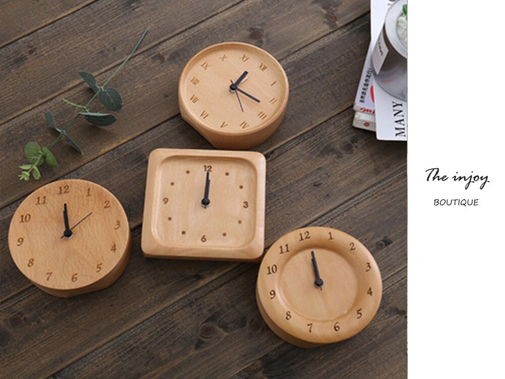 Buchenholz Wecker Klein, Kein Bildschirm Minimalistische Uhr Schreibtisch, Nachttisch Uhr, Geschenk für ihn