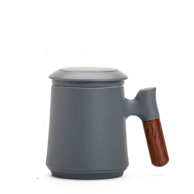Japanisches Keramik-Teebecher-Set mit Teesieb und Deckel, handgefertigt