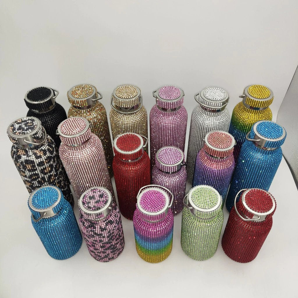 Diamant-Vakuumflasche – tragbare Strass-Diamant-Doppelschicht-Edelstahl-Wasserflasche, Outdoor-Sport, Reisen, Metall-Thermoskanne