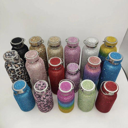 Diamant-Vakuumflasche – tragbare Strass-Diamant-Doppelschicht-Edelstahl-Wasserflasche, Outdoor-Sport, Reisen, Metall-Thermoskanne