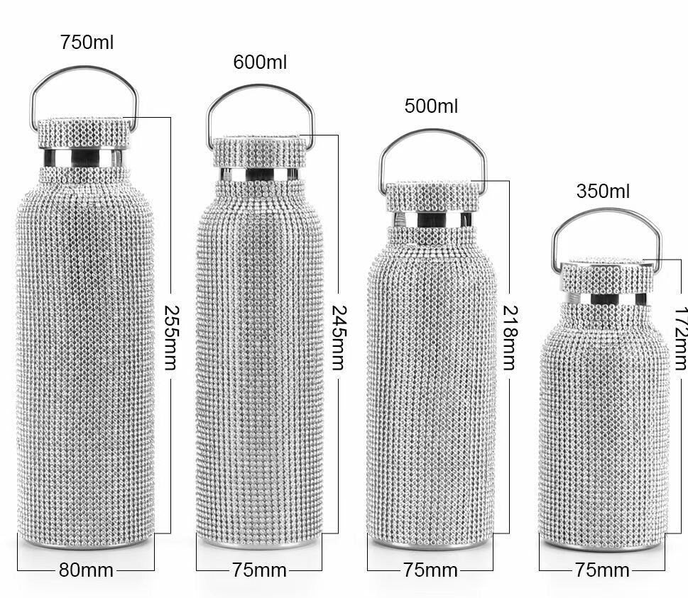 Diamant-Vakuumflasche – tragbare Strass-Diamant-Doppelschicht-Edelstahl-Wasserflasche, Outdoor-Sport, Reisen, Metall-Thermoskanne