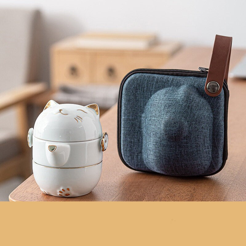 Keramik-Lucky-Cat-Kuai-Ke-Tasse – Porzellan-Teetasse mit Sieb, Filter und Deckel, tragbares Tee-/Kaffeetassen-Set für Büro, Reisen, Teegeschirr