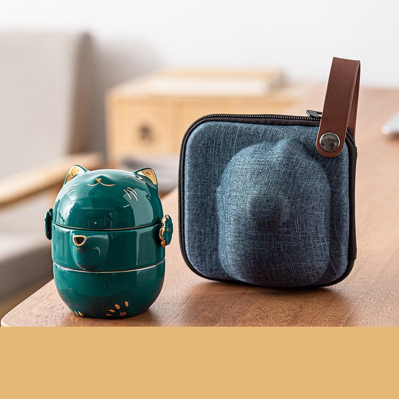 Keramik-Lucky-Cat-Kuai-Ke-Tasse – Porzellan-Teetasse mit Sieb, Filter und Deckel, tragbares Tee-/Kaffeetassen-Set für Büro, Reisen, Teegeschirr