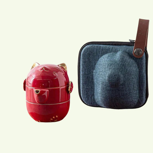 Keramik-Lucky-Cat-Kuai-Ke-Tasse – Porzellan-Teetasse mit Sieb, Filter und Deckel, tragbares Tee-/Kaffeetassen-Set für Büro, Reisen, Teegeschirr