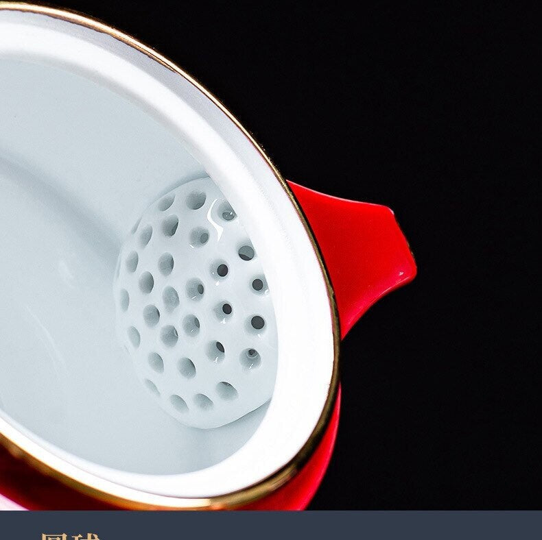 Keramik-Lucky-Cat-Kuai-Ke-Tasse – Porzellan-Teetasse mit Sieb, Filter und Deckel, tragbares Tee-/Kaffeetassen-Set für Büro, Reisen, Teegeschirr
